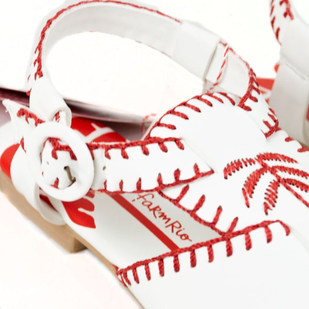 FARM Rio Red Embroidered Palm Tree Sandal 8.5M - Picture 7 of 12